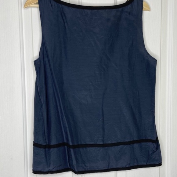 J.CREW navy blue silk top with black trim - Picture 2 of 4